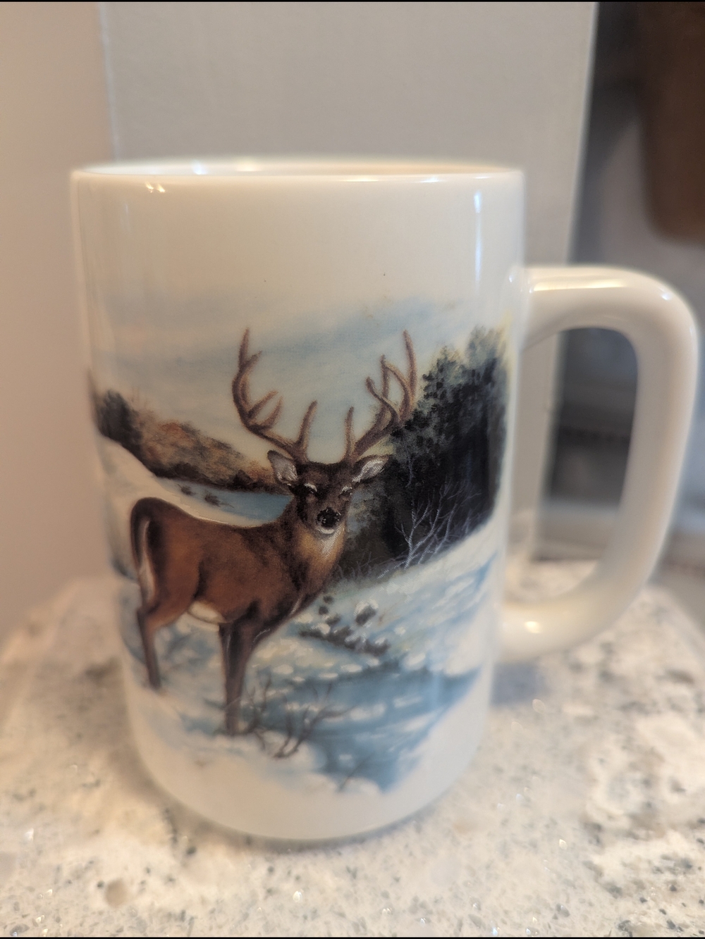 Vintage OTAGIRI White Tail Deer Coffee Mug Wilderness Winter Scene Buck Hunting